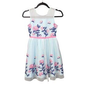 Jona Michelle Girl 10 Blue Sleeveless Floral Embroidered Dress Belt 2413